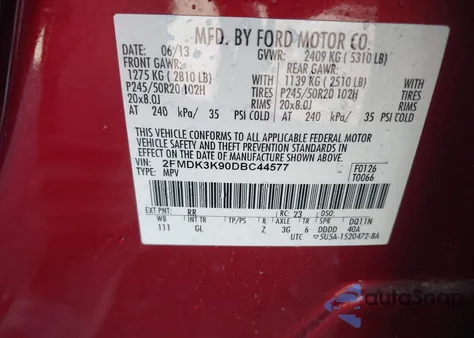 2013 Ford Edge Limited from USA, damaged, VIN 2FMDK3K90DBC44577